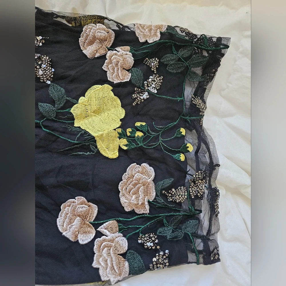 Lulu's Black Mini Dress with Yellow & Blush Floral Embroidery - Picture 4 of 7